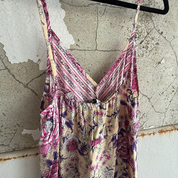 Boho Floral Maxi Dress Tassel Tie Rusttydustty Cream Pink Slip Style L NWT - Picture 5 of 6